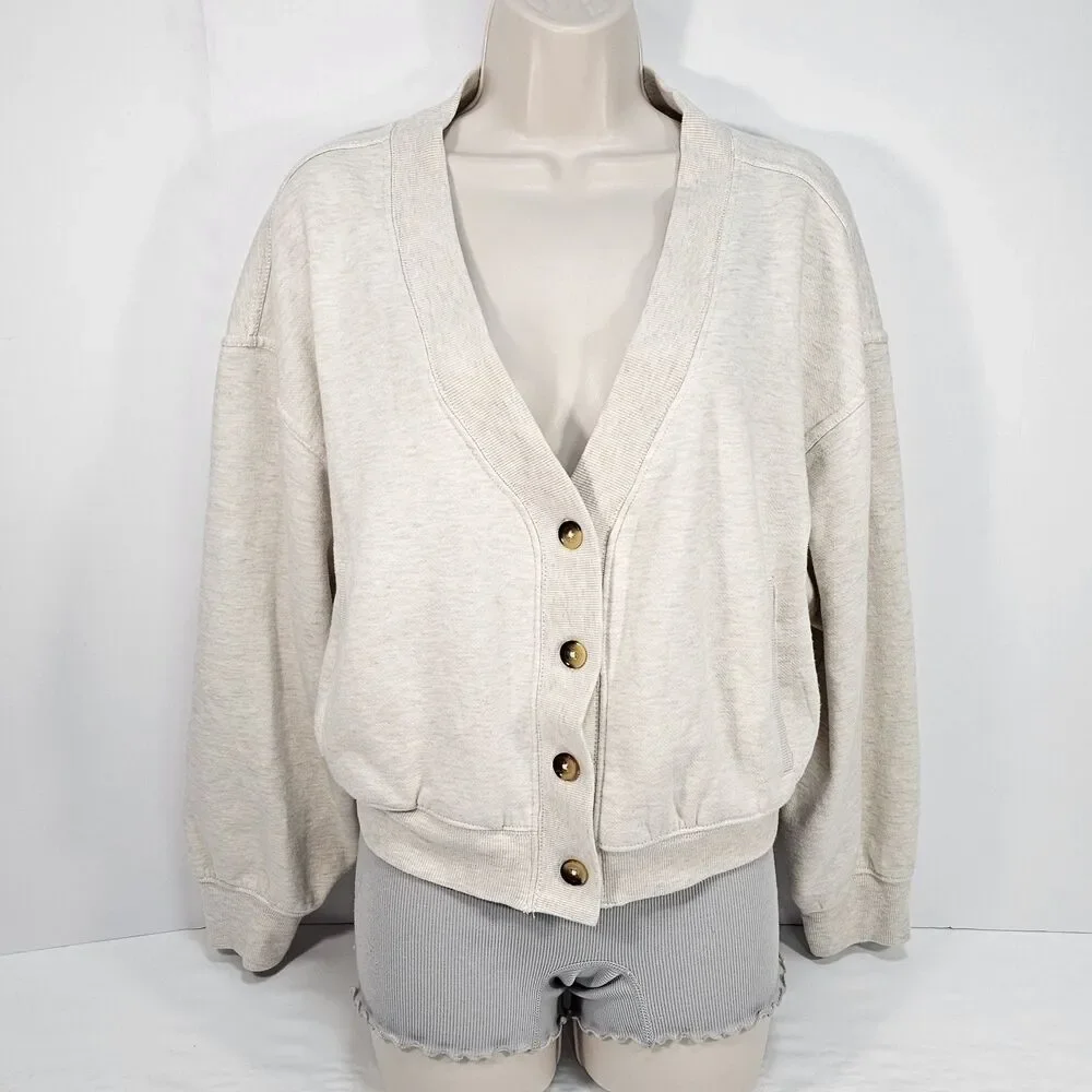 Daily Practice Anthropologie Modern Dancer Button Front Sweatshirt Oatmeal Sz M